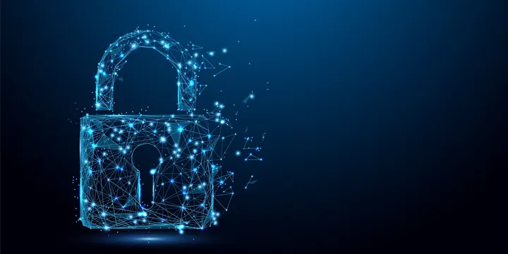 Vorhängeschloss aus Datenpunkten als Symbol für Informationssicherheit